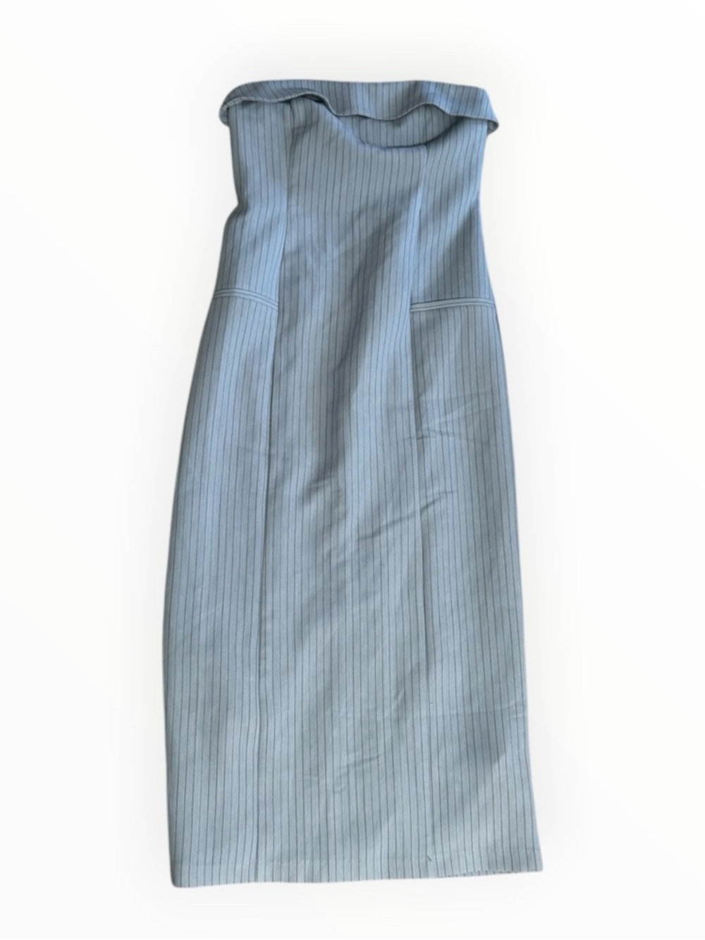 ABERCROMBIE & FITCH Striped Blue Strapless Tailored Midi Dress XS XSP Petite NWT - Picture 2 of 7